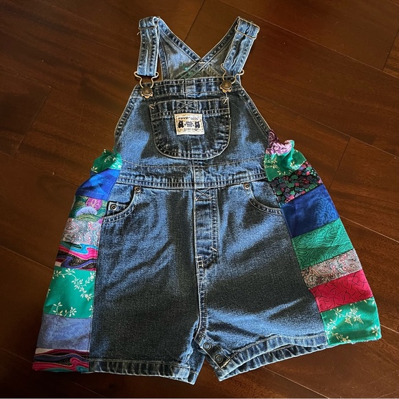 denim patchwork overalls baby grateful festival dead head bolt 💚⚡️💙 cute co. - Picture 9 of 9
